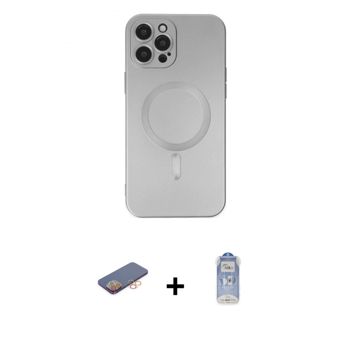 MARSİLYAN™- iPhone 12 Pro Max Kılıf Akış Minimal Özel Seri - Siyah Joko Magic 5D Cam + Renkli Kamera Lens Koruma Cam - TU