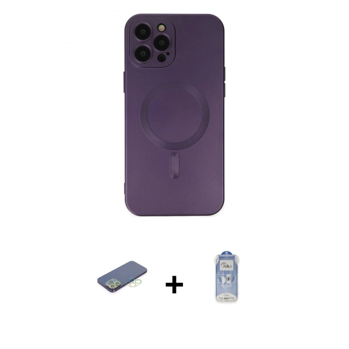 MARSİLYAN™- iPhone 12 Pro Max Kılıf Akış Minimal Özel Seri - Siyah Joko Magic 5D Cam + Renkli Kamera Lens Koruma Cam - YL