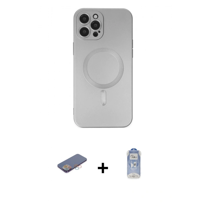 MARSİLYAN™- iPhone 12 Pro Max Kılıf Akış Minimal Özel Seri - Siyah Joko Magic 5D Cam + Renkli Kamera Lens Koruma Cam - PE