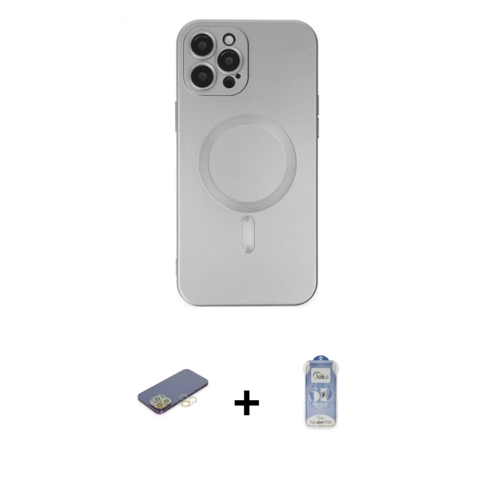 MARSİLYAN™- iPhone 12 Pro Max Kılıf Akış Minimal Özel Seri - Siyah Joko Magic 5D Cam + Renkli Kamera Lens Koruma Cam - SI