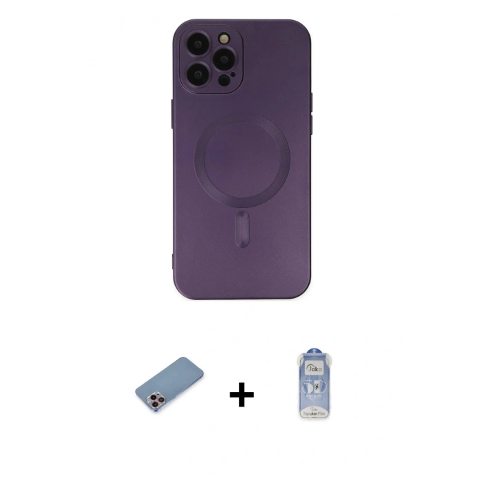MARSİLYAN™- iPhone 12 Pro Max Kılıf Akış Minimal Özel Seri - Siyah Joko Magic 5D Cam + Shine Kamera Lens Koruma Cam - PE