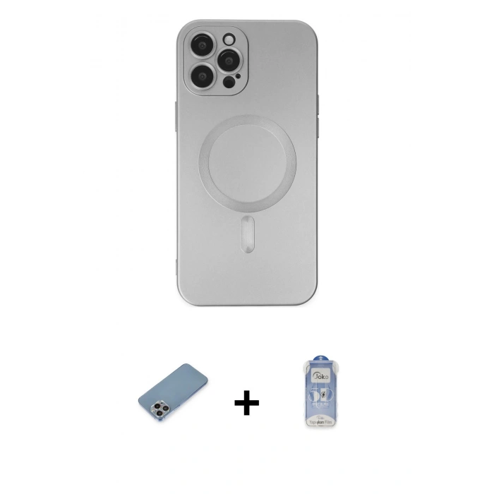 MARSİLYAN™- iPhone 12 Pro Max Kılıf Akış Minimal Özel Seri - Siyah Joko Magic 5D Cam + Shine Kamera Lens Koruma Cam - GI