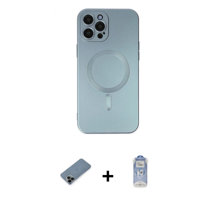MARSİLYAN™- iPhone 12 Pro Max Kılıf Akış Minimal Özel Seri - Siyah Joko Magic 5D Cam + Shine Kamera Lens Koruma Cam - SH