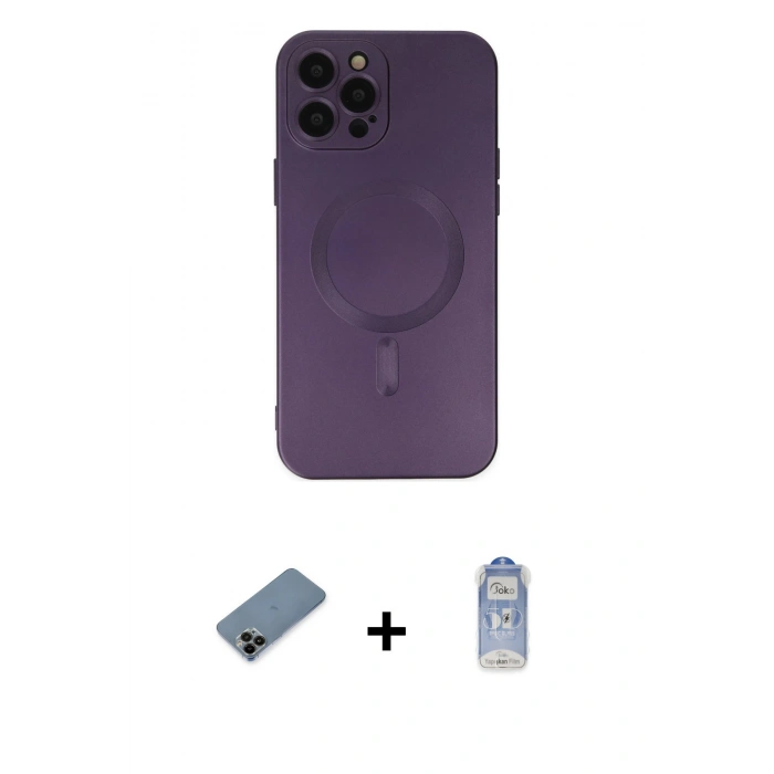 MARSİLYAN™- iPhone 12 Pro Max Kılıf Akış Minimal Özel Seri - Siyah Joko Magic 5D Cam + Shine Kamera Lens Koruma Cam - SH