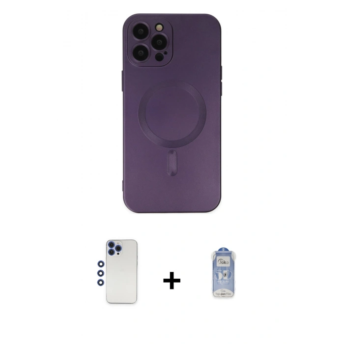 MARSİLYAN™- iPhone 12 Pro Max Kılıf Akış Minimal Özel Seri - Siyah Joko Magic 5D Cam + Shine Kamera Lens - LT