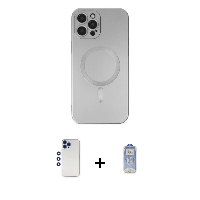MARSİLYAN™- iPhone 12 Pro Max Kılıf Akış Minimal Özel Seri - Siyah Joko Magic 5D Cam + Shine Kamera Lens - LT