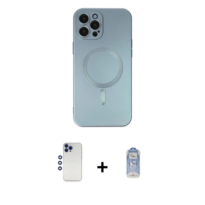MARSİLYAN™- iPhone 12 Pro Max Kılıf Akış Minimal Özel Seri - Siyah Joko Magic 5D Cam + Shine Kamera Lens - LT