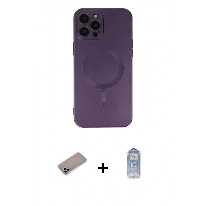 MARSİLYAN™- iPhone 12 Pro Max Kılıf Akış Minimal Özel Seri - Siyah Joko Magic 5D Cam + Sierra Blue Shine Kamera Lens Koruma Cam