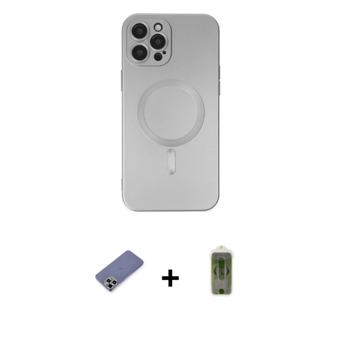MARSİLYAN™- iPhone 12 Pro Max Kılıf Akış Minimal Özel Seri - Siyah Joko Magic 5D Hayalet Cam + Gold Metal Kamera Lens Koruma Cam