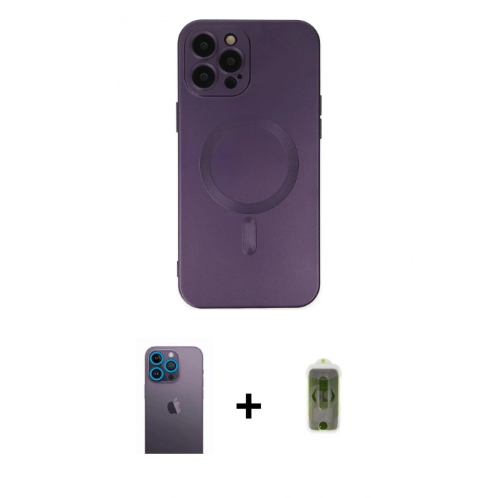 MARSİLYAN™- iPhone 12 Pro Max Kılıf Akış Minimal Özel Seri - Siyah Joko Magic 5D Hayalet Cam + Neon Fosforlu Kamera Lens - MI