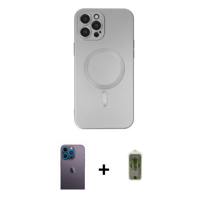 MARSİLYAN™- iPhone 12 Pro Max Kılıf Akış Minimal Özel Seri - Siyah Joko Magic 5D Hayalet Cam + Neon Fosforlu Kamera Lens - MI