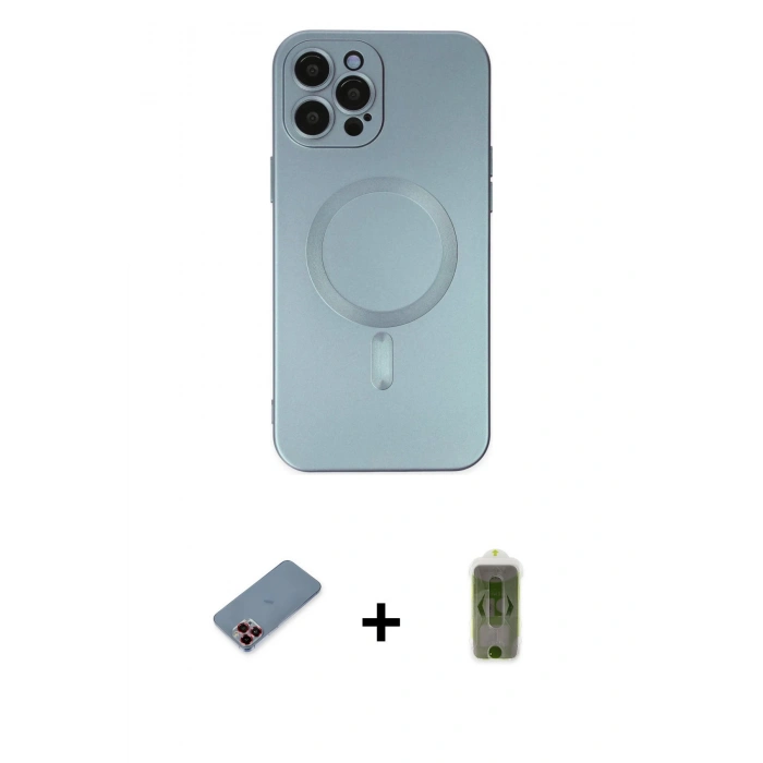 MARSİLYAN™- iPhone 12 Pro Max Kılıf Akış Minimal Özel Seri - Siyah Joko Magic 5D Hayalet Cam + Metal Kamera Lens Koruma Cam - KI