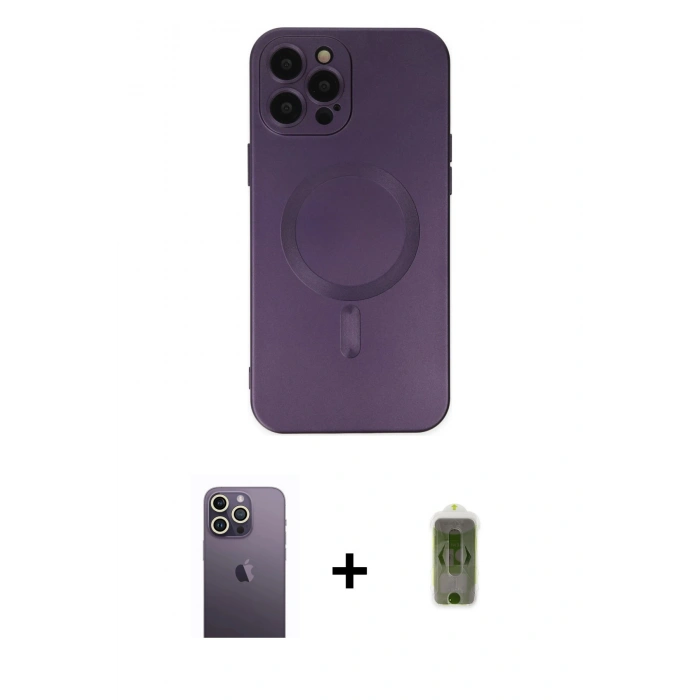 MARSİLYAN™- iPhone 12 Pro Max Kılıf Akış Minimal Özel Seri - Siyah Joko Magic 5D Hayalet Cam + Neon Fosforlu Kamera Lens - BZ