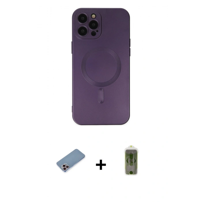 MARSİLYAN™- iPhone 12 Pro Max Kılıf Akış Minimal Özel Seri - Siyah Joko Magic 5D Hayalet Cam + Shine Kamera Lens Koruma Cam - PE