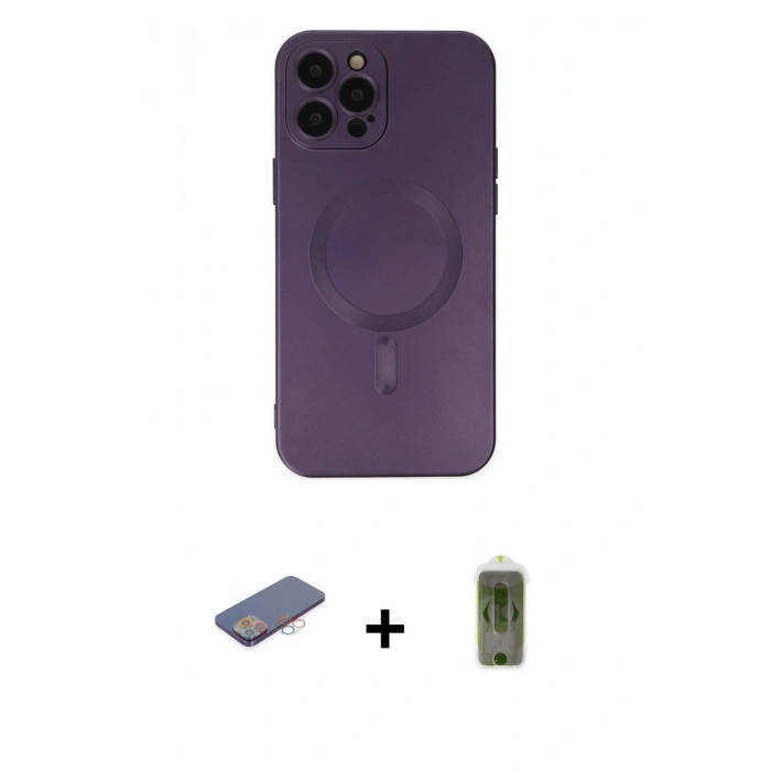MARSİLYAN™- iPhone 12 Pro Max Kılıf Akış Minimal Özel Seri - Siyah Joko Magic 5D Hayalet Cam + Renkli Kamera Lens Koruma Cam - PE