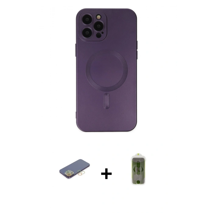 MARSİLYAN™- iPhone 12 Pro Max Kılıf Akış Minimal Özel Seri - Siyah Joko Magic 5D Hayalet Cam + Renkli Kamera Lens Koruma Cam - SI