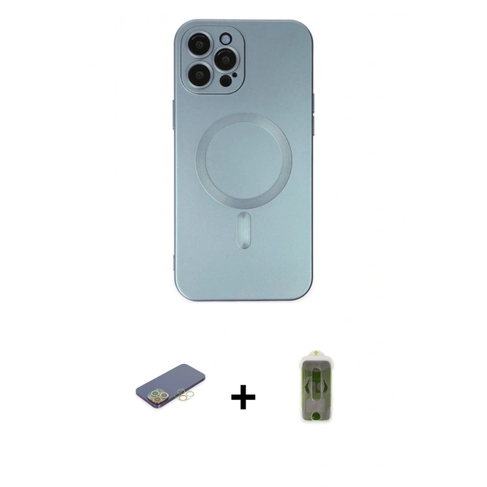 MARSİLYAN™- iPhone 12 Pro Max Kılıf Akış Minimal Özel Seri - Siyah Joko Magic 5D Hayalet Cam + Renkli Kamera Lens Koruma Cam - SI