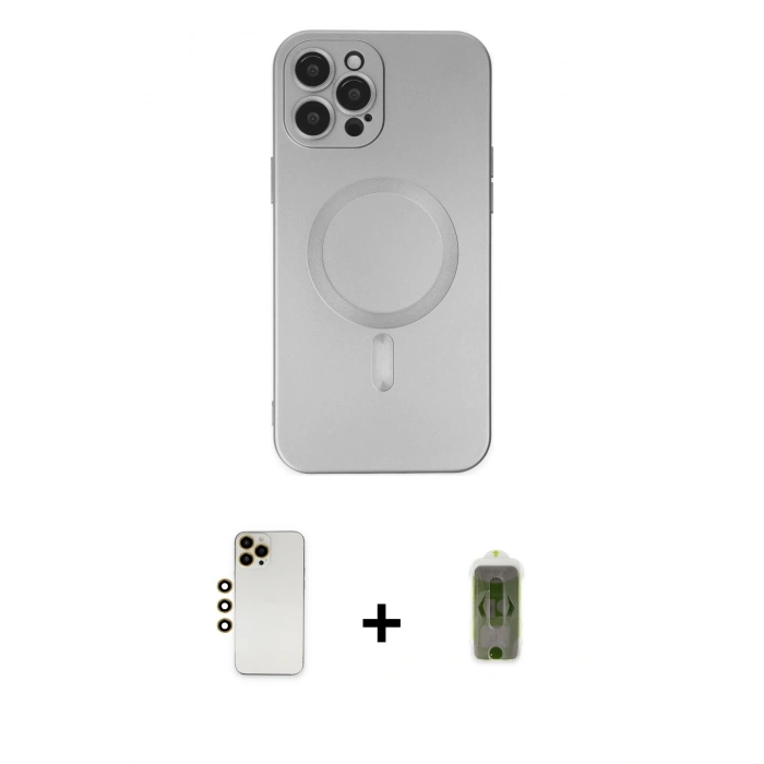MARSİLYAN™- iPhone 12 Pro Max Kılıf Akış Minimal Özel Seri - Siyah Joko Magic 5D Hayalet Cam + Shine Kamera Lens - GD