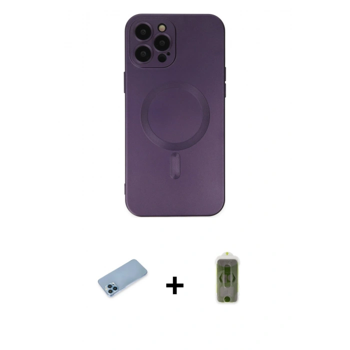 MARSİLYAN™- iPhone 12 Pro Max Kılıf Akış Minimal Özel Seri - Siyah Joko Magic 5D Hayalet Cam + Shine Kamera Lens Koruma Cam - MI