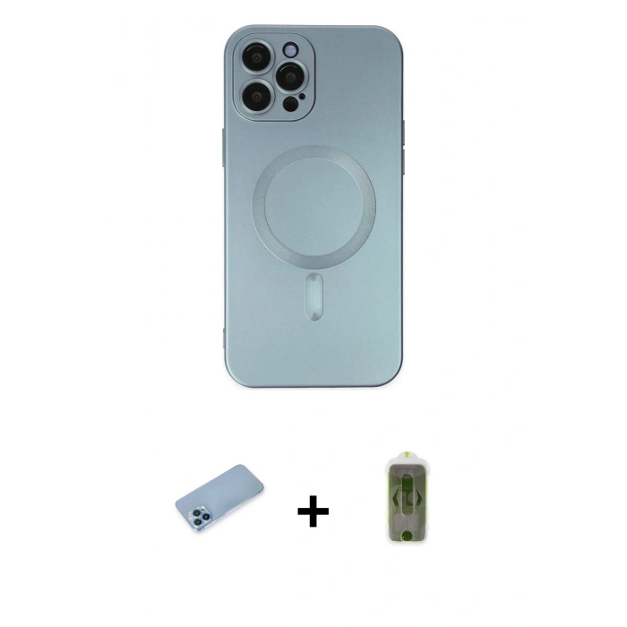 MARSİLYAN™- iPhone 12 Pro Max Kılıf Akış Minimal Özel Seri - Siyah Joko Magic 5D Hayalet Cam + Shine Kamera Lens Koruma Cam - MI