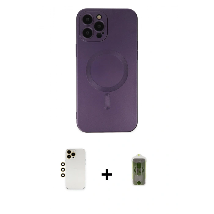 MARSİLYAN™- iPhone 12 Pro Max Kılıf Akış Minimal Özel Seri - Siyah Joko Magic 5D Hayalet Cam + Shine Kamera Lens - GD