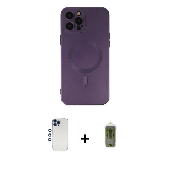 MARSİLYAN™- iPhone 12 Pro Max Kılıf Akış Minimal Özel Seri - Siyah Joko Magic 5D Hayalet Cam + Shine Kamera Lens - LT