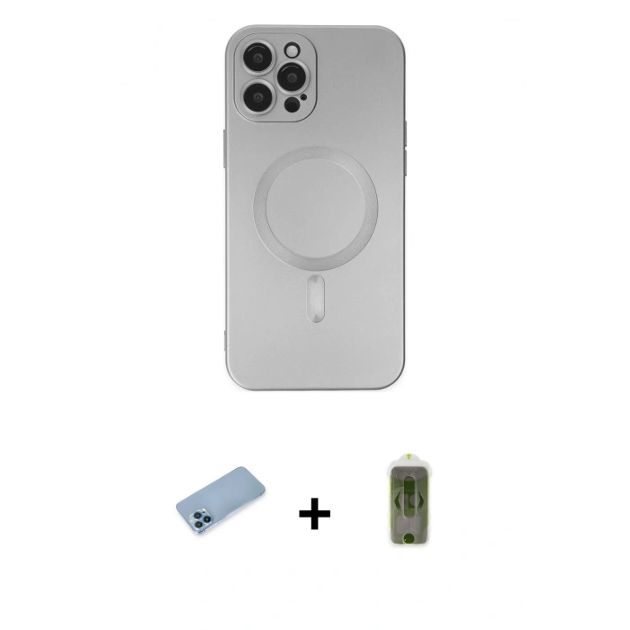 MARSİLYAN™- iPhone 12 Pro Max Kılıf Akış Minimal Özel Seri - Siyah Joko Magic 5D Hayalet Cam + Shine Kamera Lens Koruma Cam - MI