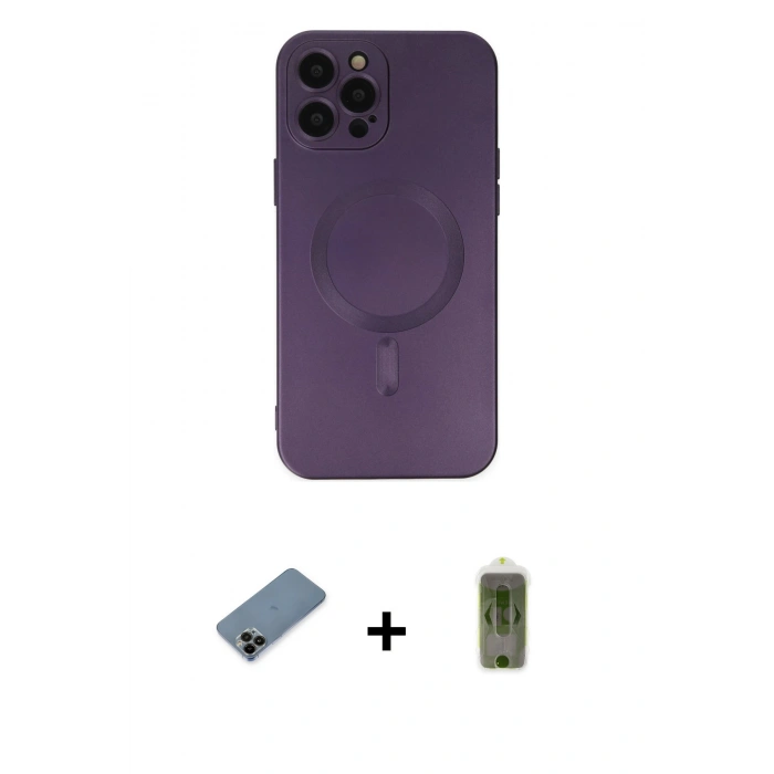 MARSİLYAN™- iPhone 12 Pro Max Kılıf Akış Minimal Özel Seri - Siyah Joko Magic 5D Hayalet Cam + Shine Kamera Lens Koruma Cam - SH