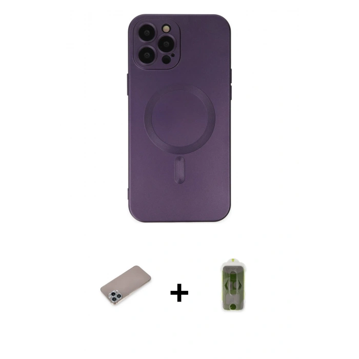 MARSİLYAN™- iPhone 12 Pro Max Kılıf Akış Minimal Özel Seri - Siyah Joko Magic 5D Hayalet Cam + Shine Kamera Lens Koruma Cam - SABE
