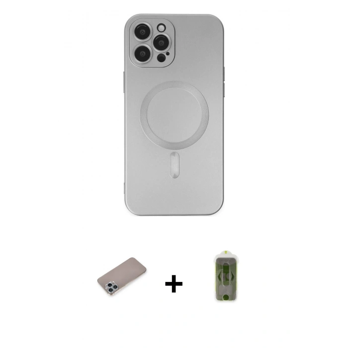 MARSİLYAN™- iPhone 12 Pro Max Kılıf Akış Minimal Özel Seri - Siyah Joko Magic 5D Hayalet Cam + Shine Kamera Lens Koruma Cam - SABE