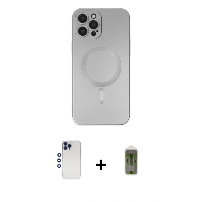 MARSİLYAN™- iPhone 12 Pro Max Kılıf Akış Minimal Özel Seri - Siyah Joko Magic 5D Hayalet Cam + Shine Kamera Lens - LT