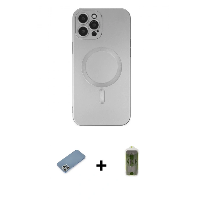 MARSİLYAN™- iPhone 12 Pro Max Kılıf Akış Minimal Özel Seri - Siyah Joko Magic 5D Hayalet Cam + Shine Kamera Lens Koruma Cam - GS