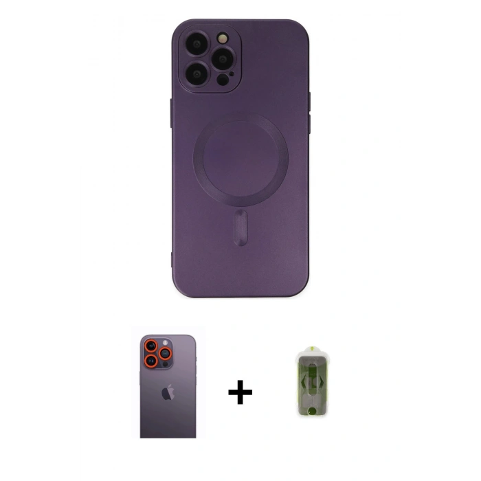 MARSİLYAN™- iPhone 12 Pro Max Kılıf Akış Minimal Özel Seri - Siyah Joko Magic 5D Hayalet Cam + Turuncu Neon Fosforlu Kamera Lens