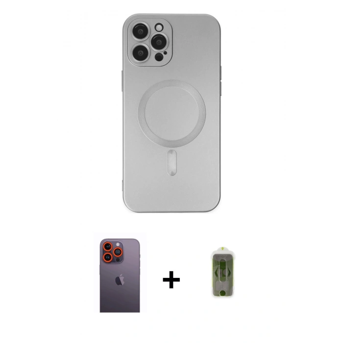 MARSİLYAN™- iPhone 12 Pro Max Kılıf Akış Minimal Özel Seri - Siyah Joko Magic 5D Hayalet Cam + Turuncu Neon Fosforlu Kamera Lens