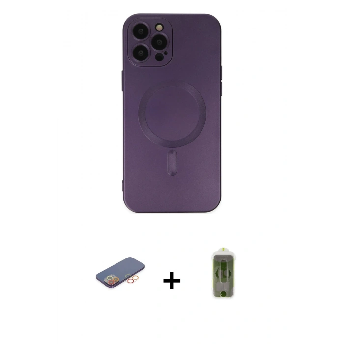 MARSİLYAN™- iPhone 12 Pro Max Kılıf Akış Minimal Özel Seri - Siyah Joko Magic 5D Hayalet Cam + Renkli Kamera Lens Koruma Cam - TU