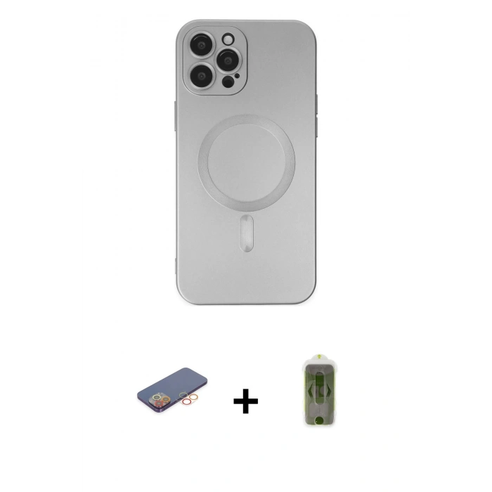 MARSİLYAN™- iPhone 12 Pro Max Kılıf Akış Minimal Özel Seri - Siyah Joko Magic 5D Hayalet Cam + Renkli Kamera Lens Koruma Cam - TU