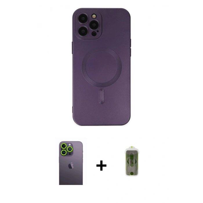 MARSİLYAN™- iPhone 12 Pro Max Kılıf Akış Minimal Özel Seri - Siyah Joko Magic 5D Hayalet Cam + Neon Fosforlu Kamera Lens - YL