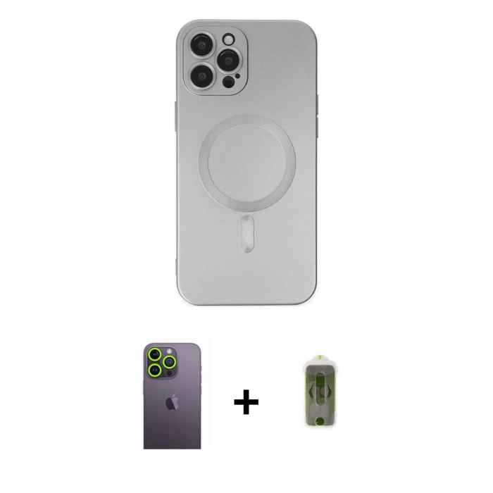 MARSİLYAN™- iPhone 12 Pro Max Kılıf Akış Minimal Özel Seri - Siyah Joko Magic 5D Hayalet Cam + Neon Fosforlu Kamera Lens - YL