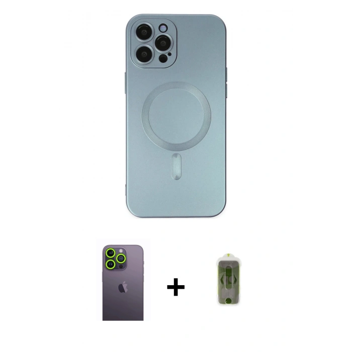 MARSİLYAN™- iPhone 12 Pro Max Kılıf Akış Minimal Özel Seri - Siyah Joko Magic 5D Hayalet Cam + Neon Fosforlu Kamera Lens - YL