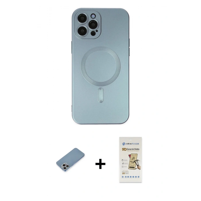 MARSİLYAN™- iPhone 12 Pro Max Kılıf Akış Minimal Özel Seri - Siyah Mat Seramik Nano Ekran Koruyucu + Shine Kamera Lens Koruma Cam - GI
