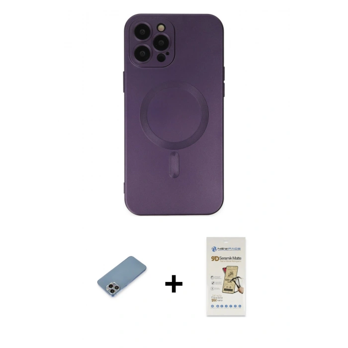 MARSİLYAN™- iPhone 12 Pro Max Kılıf Akış Minimal Özel Seri - Siyah Mat Seramik Nano Ekran Koruyucu + Shine Kamera Lens Koruma Cam - GI