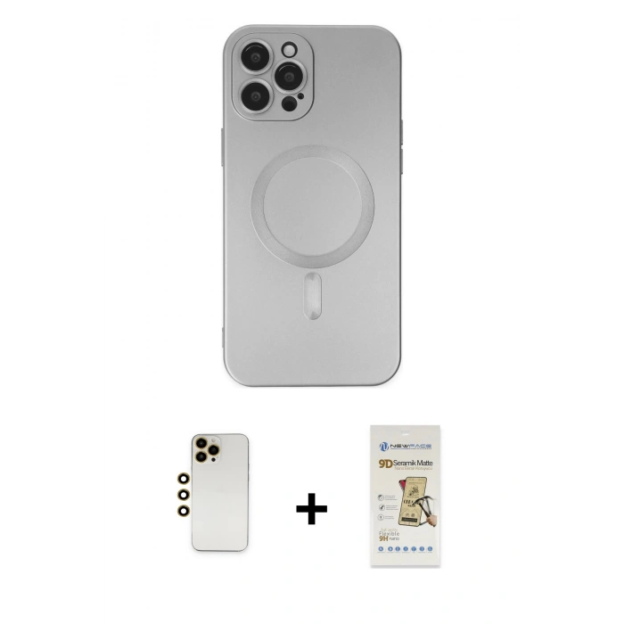 MARSİLYAN™- iPhone 12 Pro Max Kılıf Akış Minimal Özel Seri - Siyah Mat Seramik Nano Ekran Koruyucu + Shine Kamera Lens - GD