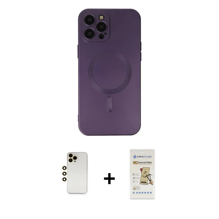 MARSİLYAN™- iPhone 12 Pro Max Kılıf Akış Minimal Özel Seri - Siyah Mat Seramik Nano Ekran Koruyucu + Shine Kamera Lens - GD
