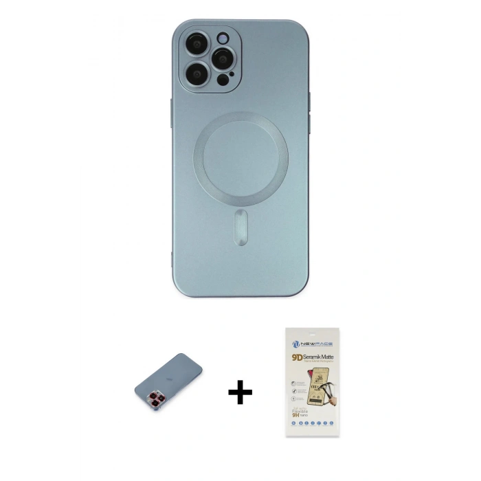 MARSİLYAN™- iPhone 12 Pro Max Kılıf Akış Minimal Özel Seri - Siyah Mat Seramik Nano Ekran Koruyucu + Metal Kamera Lens Koruma Cam - KI