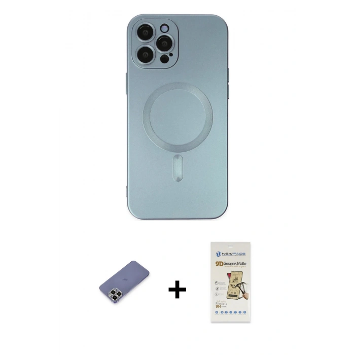 MARSİLYAN™- iPhone 12 Pro Max Kılıf Akış Minimal Özel Seri - Siyah Mat Seramik Nano Ekran Koruyucu + Metal Kamera Lens Koruma Cam - GD