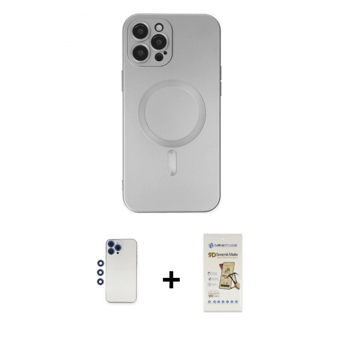 MARSİLYAN™- iPhone 12 Pro Max Kılıf Akış Minimal Özel Seri - Siyah Mat Seramik Nano Ekran Koruyucu + Shine Kamera Lens - LT