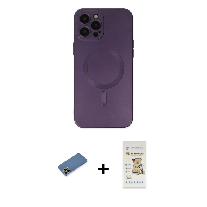 MARSİLYAN™- iPhone 12 Pro Max Kılıf Akış Minimal Özel Seri - Siyah Mat Seramik Nano Ekran Koruyucu + Shine Kamera Lens Koruma Cam - GD