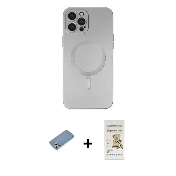 MARSİLYAN™- iPhone 12 Pro Max Kılıf Akış Minimal Özel Seri - Siyah Mat Seramik Nano Ekran Koruyucu + Shine Kamera Lens Koruma Cam - GS