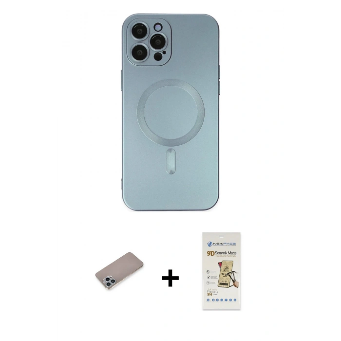 MARSİLYAN™- iPhone 12 Pro Max Kılıf Akış Minimal Özel Seri - Siyah Mat Seramik Nano Ekran Koruyucu + Shine Kamera Lens Koruma Cam - SABE