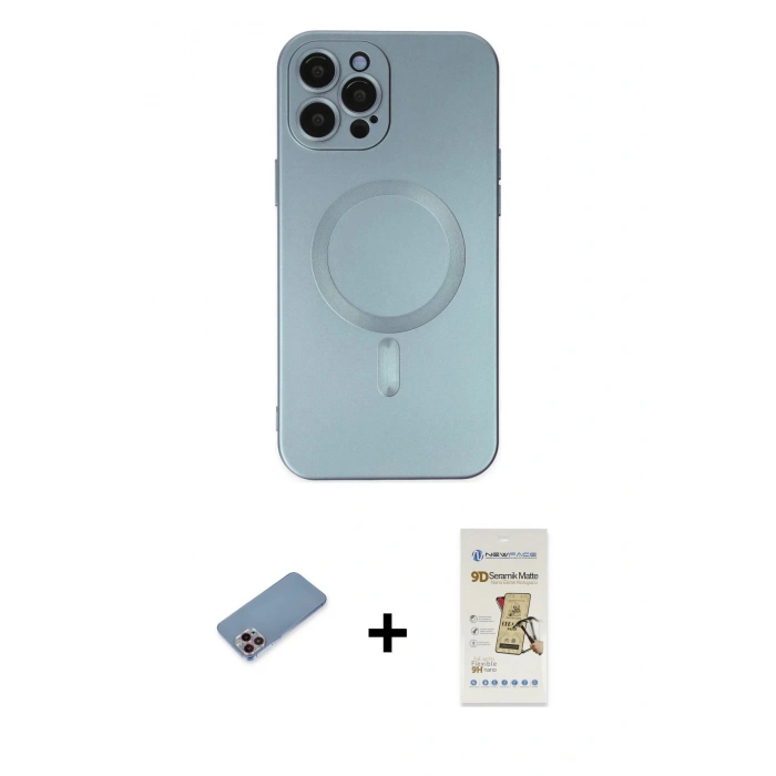 MARSİLYAN™- iPhone 12 Pro Max Kılıf Akış Minimal Özel Seri - Siyah Mat Seramik Nano Ekran Koruyucu + Shine Kamera Lens Koruma Cam - PE